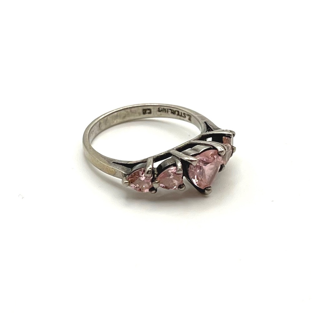 Sterling Silver Pink Heart‎ Cubic Zirconia Graduated 5-Stone Ring Size 7